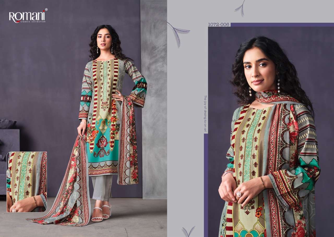 MAREENA VOL-9 BY ROMANI 1071-001 TO 1071-010 SERIES SUITS BEAUTIFUL FANCY COLORFUL STYLISH PARTY WEAR & OCCASIONAL WEAR SOFT COTTON PRINT DRESSES AT WHOLESALE PRICE